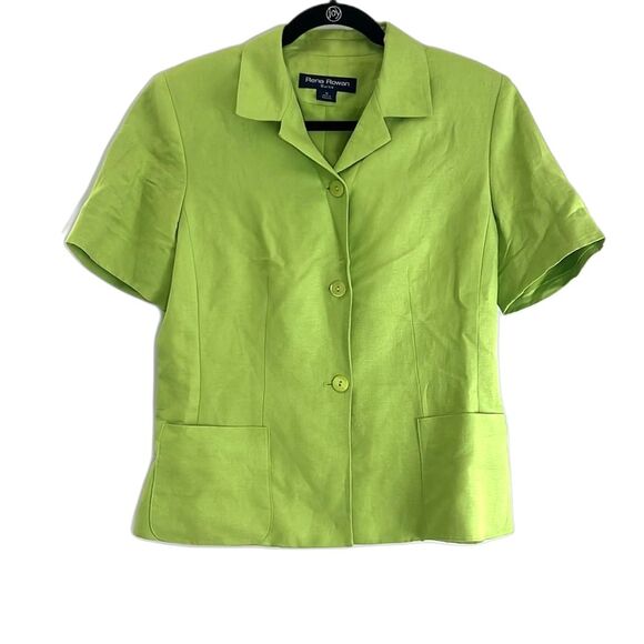 Rena Rowan 2 Piece Skirt Suit Floral Skirt Solid Jacket Lime Green Size 10 - Picture 2 of 16